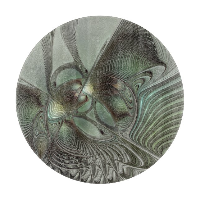 Abstract Olive Sage Green Gray Fractal Art Fantasy Cutting Board (Front)