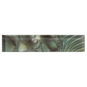 Abstract Olive Sage Green Gray Fractal Art Fantasy Desk Name Plate