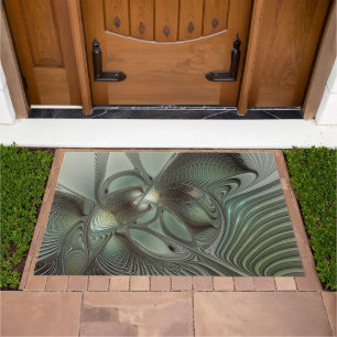 Abstract Olive Sage Green Gray Fractal Art Fantasy Doormat