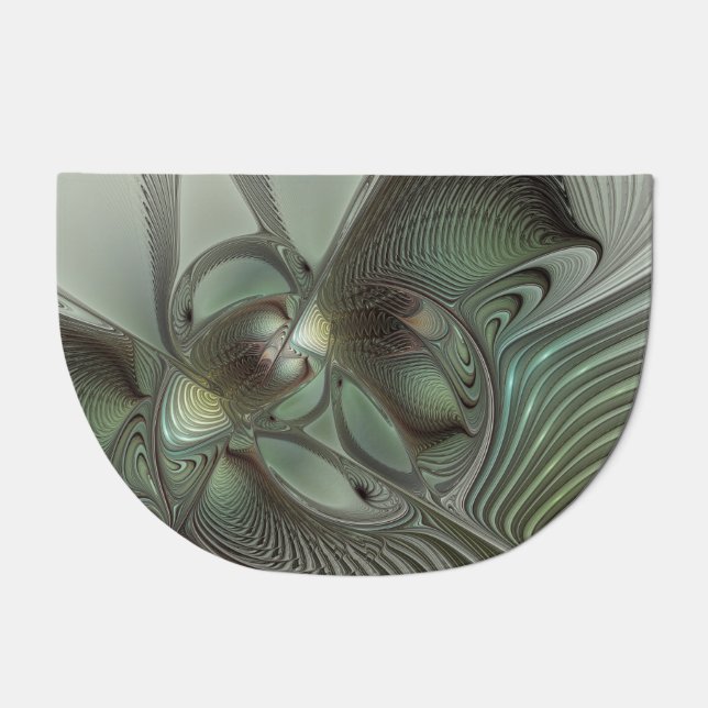 Abstract Olive Sage Green Gray Fractal Art Fantasy Doormat (Front)