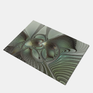 Abstract Olive Sage Green Gray Fractal Art Fantasy Doormat