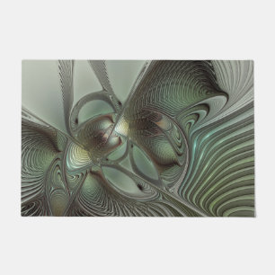 Abstract Olive Sage Green Gray Fractal Art Fantasy Doormat