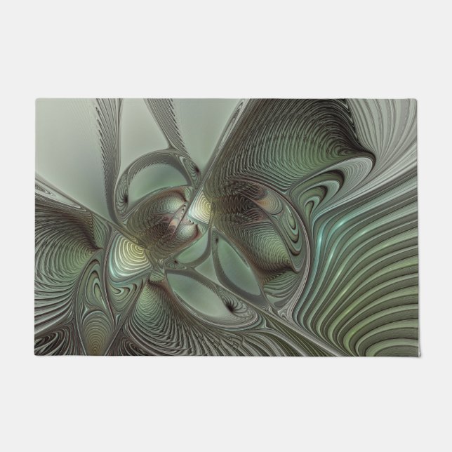 Abstract Olive Sage Green Gray Fractal Art Fantasy Doormat (Front)