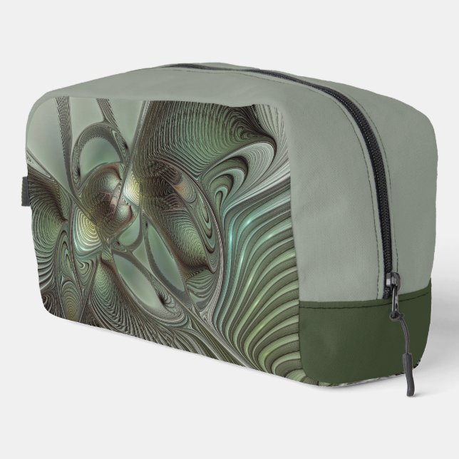 Abstract Olive Sage Green Gray Fractal Art Fantasy Dopp Kit (Right Corner)