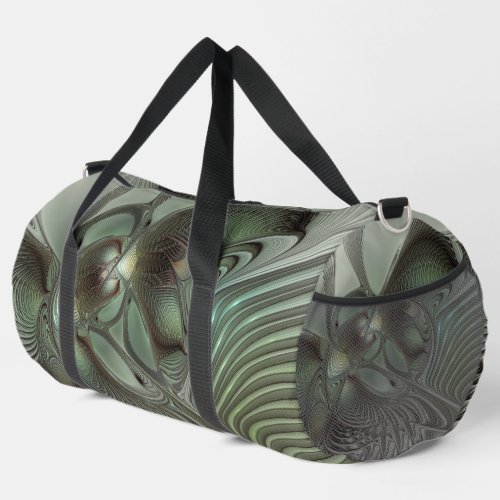 Abstract Olive Sage Green Gray Fractal Art Fantasy Duffle Bag