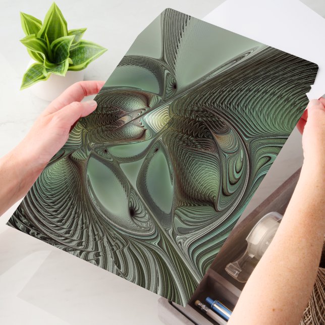 Abstract Olive Sage Green Gray Fractal Art Fantasy Envelope Mailers (Desk)