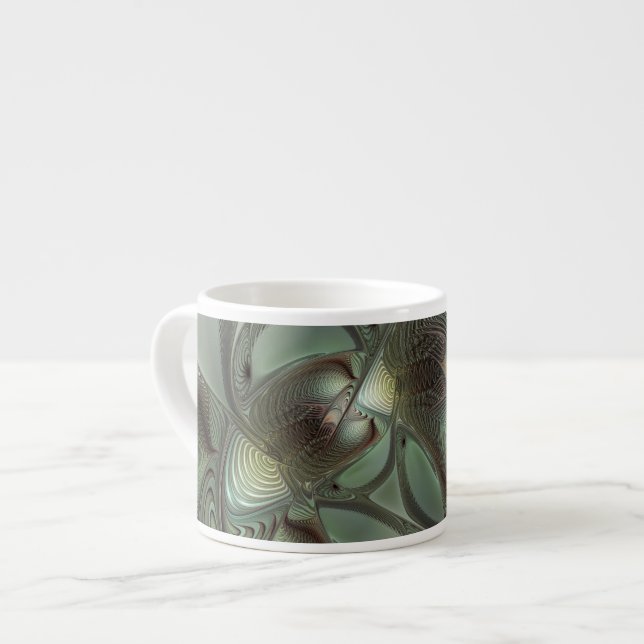 Abstract Olive Sage Green Gray Fractal Art Fantasy Espresso Cup (Front Left)