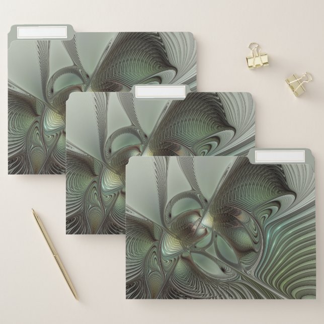 Abstract Olive Sage Green Gray Fractal Art Fantasy File Folder (Set)