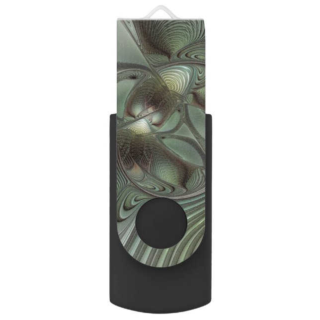 Abstract Olive Sage Green Gray Fractal Art Fantasy Flash Drive (Front Vertical)