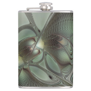 Abstract Olive Sage Green Gray Fractal Art Fantasy Flask