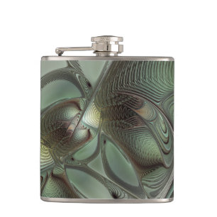 Abstract Olive Sage Green Gray Fractal Art Fantasy Flask