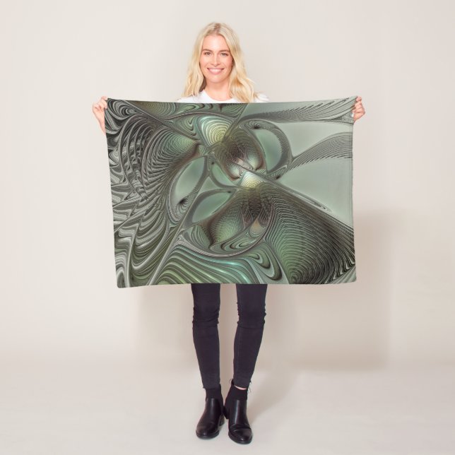 Abstract Olive Sage Green Gray Fractal Art Fantasy Fleece Blanket (In Situ)
