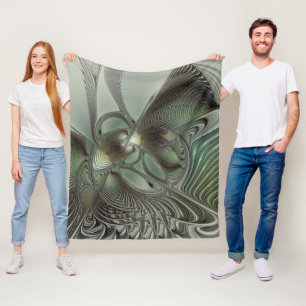 Abstract Olive Sage Green Gray Fractal Art Fantasy Fleece Blanket