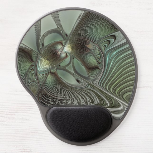 Abstract Olive Sage Green Gray Fractal Art Fantasy Gel Mouse Pad (Front)