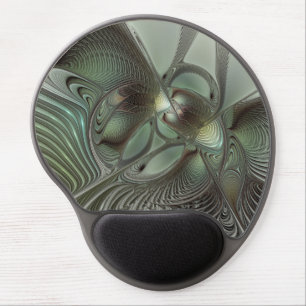 Abstract Olive Sage Green Gray Fractal Art Fantasy Gel Mouse Pad