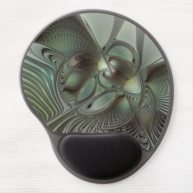 Abstract Olive Sage Green Gray Fractal Art Fantasy Gel Mouse Pad (Front)