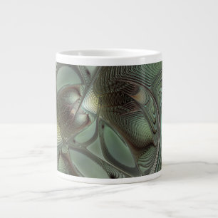 Abstract Olive Sage Green Gray Fractal Art Fantasy Giant Coffee Mug