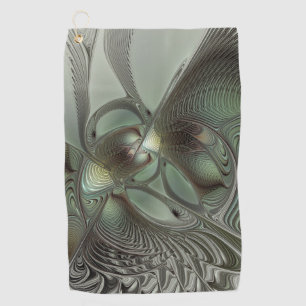 Abstract Olive Sage Green Gray Fractal Art Fantasy Golf Towel