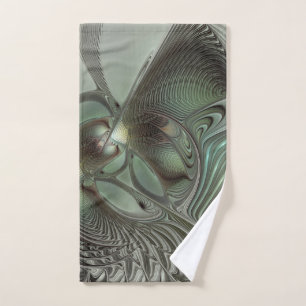 Abstract Olive Sage Green Gray Fractal Art Fantasy Hand Towel