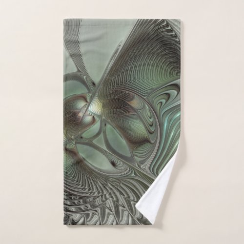 Abstract Olive Sage Green Gray Fractal Art Fantasy Hand Towel