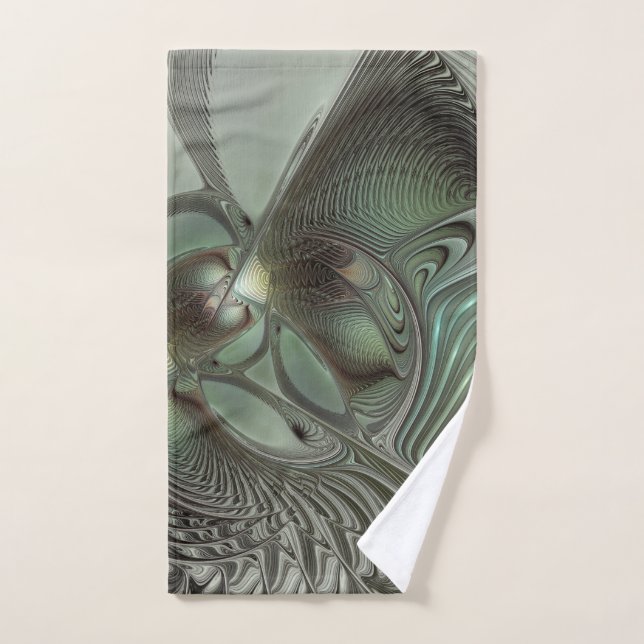 Abstract Olive Sage Green Gray Fractal Art Fantasy Hand Towel (Hand Towel)