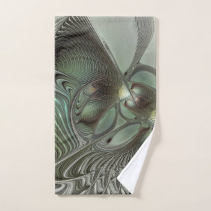 Abstract Olive Sage Green Gray Fractal Art Fantasy Hand Towel