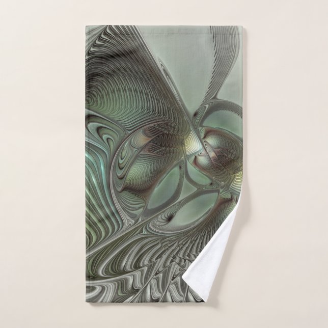 Abstract Olive Sage Green Gray Fractal Art Fantasy Hand Towel (Hand Towel)