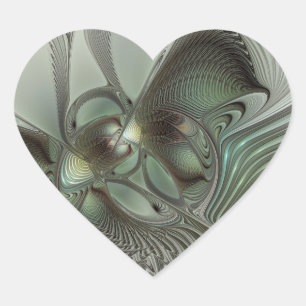 Abstract Olive Sage Green Gray Fractal Art Fantasy Heart Sticker