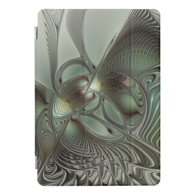 Abstract Olive Sage Green Gray Fractal Art Fantasy iPad Pro Cover (Front)