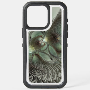 Abstract Olive Sage Green Gray Fractal Art Fantasy iPhone 15 Pro Max Case