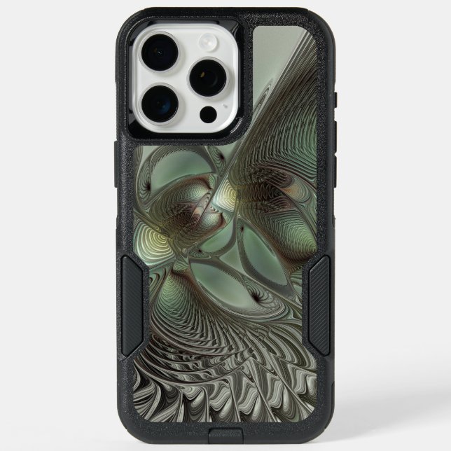 Abstract Olive Sage Green Gray Fractal Art Fantasy iPhone 15 Pro Max Case (Back)