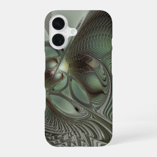 Abstract Olive Sage Green Gray Fractal Art Fantasy iPhone 16 Case