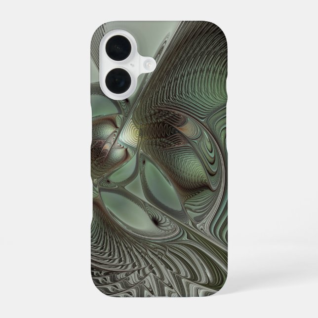 Abstract Olive Sage Green Gray Fractal Art Fantasy iPhone Case (Back)
