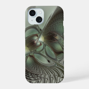 Abstract Olive Sage Green Gray Fractal Art Fantasy iPhone 15 Case