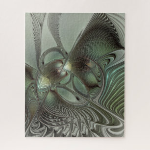 Abstract Olive Sage Green Gray Fractal Art Fantasy Jigsaw Puzzle