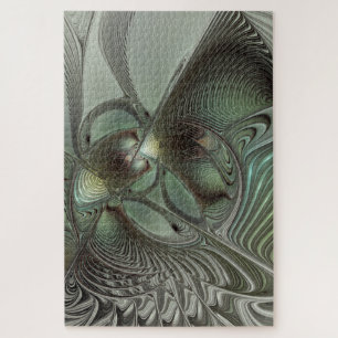 Abstract Olive Sage Green Gray Fractal Art Fantasy Jigsaw Puzzle