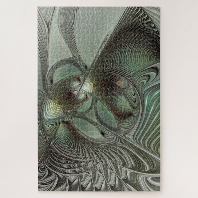 Abstract Olive Sage Green Gray Fractal Art Fantasy Jigsaw Puzzle (Vertical)