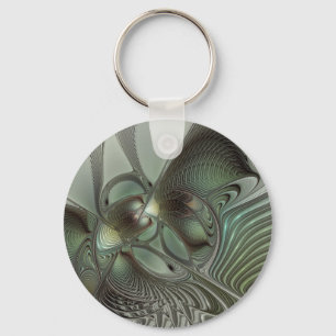 Abstract Olive Sage Green Gray Fractal Art Fantasy Keychain