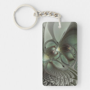 Abstract Olive Sage Green Gray Fractal Art Fantasy Keychain