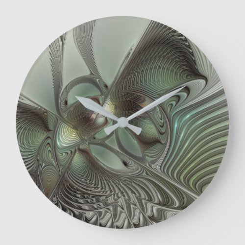 Abstract Olive Sage Green Gray Fractal Art Fantasy Large Clock