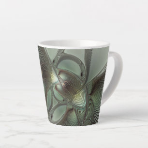 Abstract Olive Sage Green Gray Fractal Art Fantasy Latte Mug
