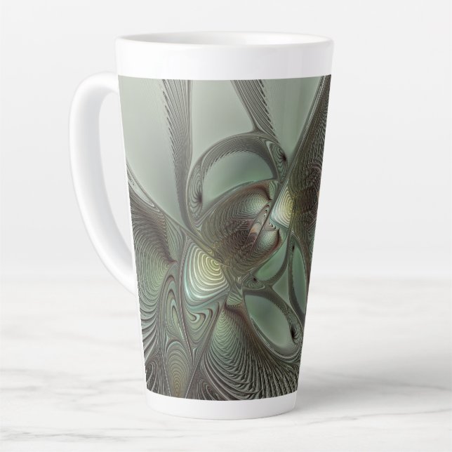 Abstract Olive Sage Green Gray Fractal Art Fantasy Latte Mug (Left Angle)