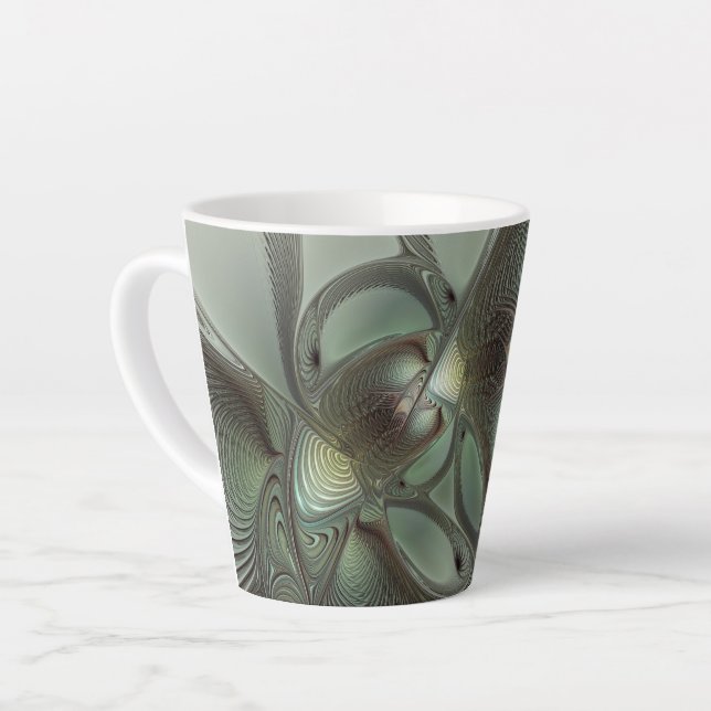 Abstract Olive Sage Green Gray Fractal Art Fantasy Latte Mug (Left Angle)