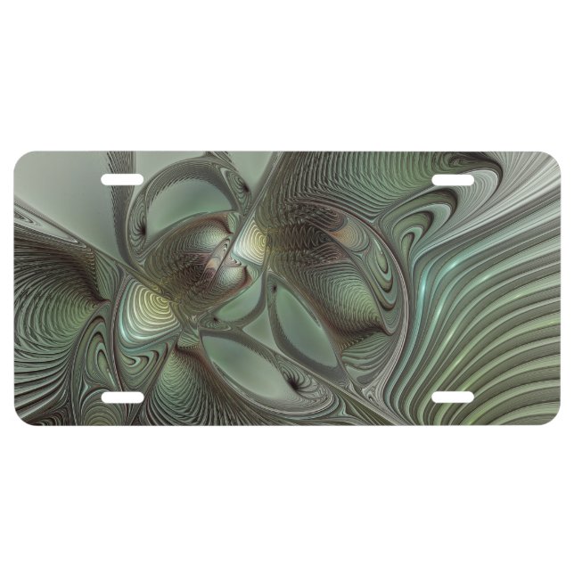 Abstract Olive Sage Green Gray Fractal Art Fantasy License Plate (Front)