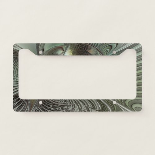 Abstract Olive Sage Green Gray Fractal Art Fantasy License Plate Frame