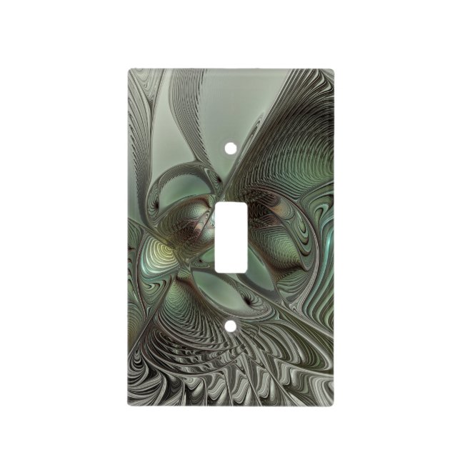 Abstract Olive Sage Green Gray Fractal Art Fantasy Light Switch Cover (Front)