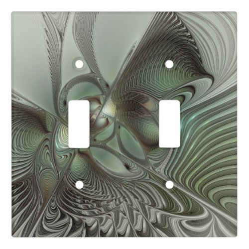 Abstract Olive Sage Green Gray Fractal Art Fantasy Light Switch Cover