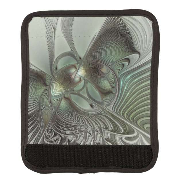 Abstract Olive Sage Green Gray Fractal Art Fantasy Luggage Handle Wrap (Front)