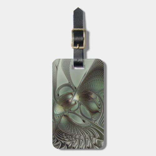 Abstract Olive Sage Green Gray Fractal Art Fantasy Luggage Tag