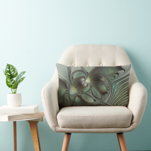 Abstract Olive Sage Green Gray Fractal Art Fantasy Lumbar Pillow